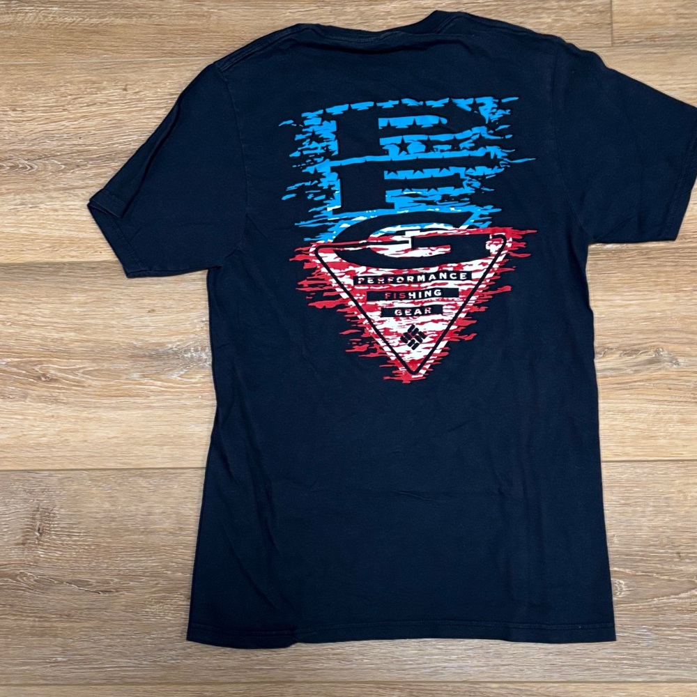 Black Graphic T-Shirt with Red and Blue Design